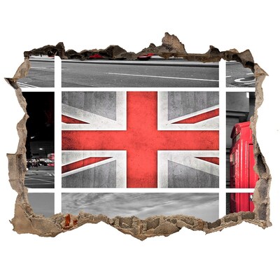 Zelfklevende 3D wandsticker illusie Het Britse landschap in een gat in de muur