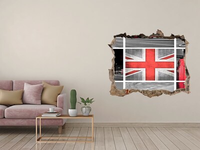 Zelfklevende 3D wandsticker illusie Het Britse landschap in een gat in de muur