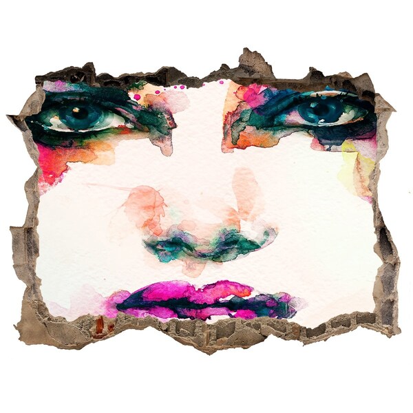 Zelfklevende muursticker 3D gat Een kleurrijk portret in een gat in de muur.