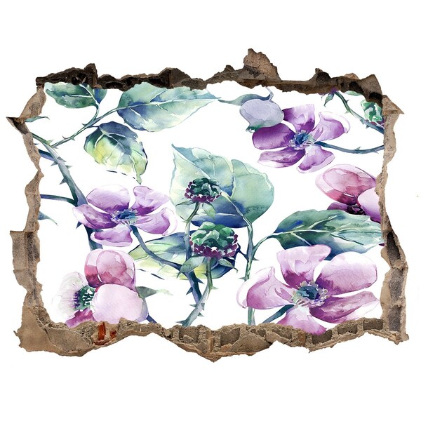 Zelfklevende 3D wandsticker illusie Bloemenmuurschildering in een beschadigde muur