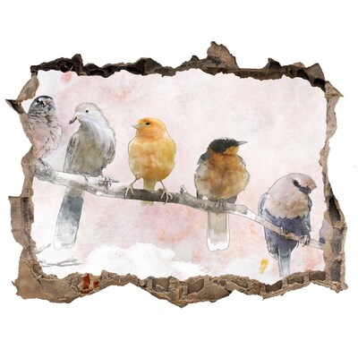 Zelfklevende 3D wandsticker illusie Vogels op een tak
