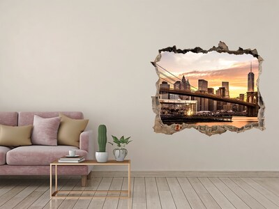 Zelfklevende 3D wandsticker illusie Brooklyn Bridge bij zonsondergang