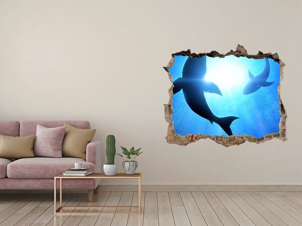 Zelfklevende 3D wandsticker illusie Onderwaterwereld met haaien