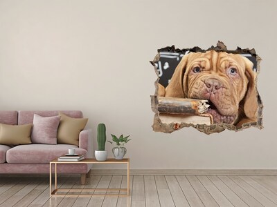 Zelfklevende 3D wandsticker illusie Een lief puppy tussen de boeken