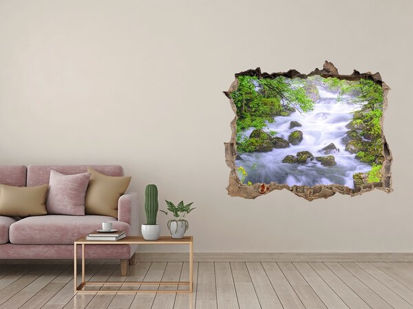 Zelfklevende 3D wandsticker illusie Waterval in het groene bos