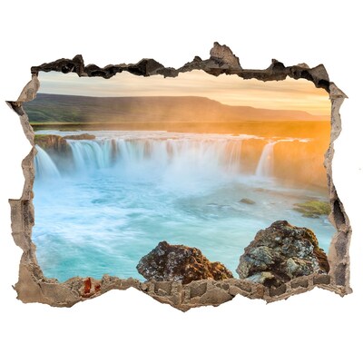 Wandsticker 3D doorkijk Waterval in de ondergaande zon