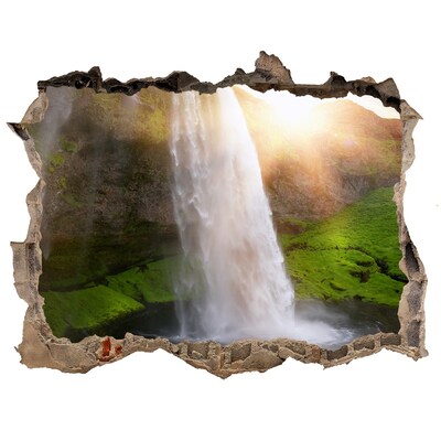 Wandsticker 3D doorkijk Een waterval in een groen landschap