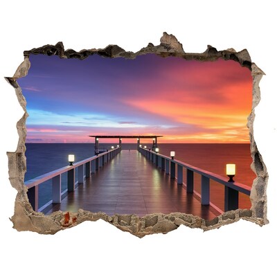 Wandsticker 3D doorkijk Zonsondergang boven de pier