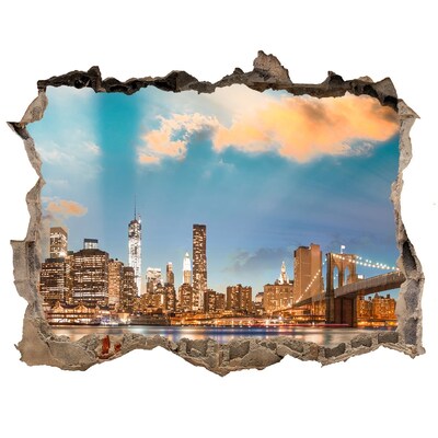 Wandsticker 3D gat met uitzicht Uitzicht op New York