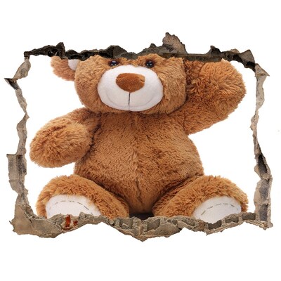 Zelfklevende 3D wandsticker illusie Teddybeer in een gat in de muur