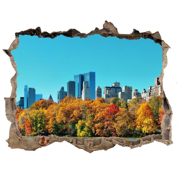 Wandsticker 3D gat met uitzicht De herfst in New York
