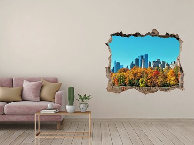 Wandsticker 3D gat met uitzicht De herfst in New York