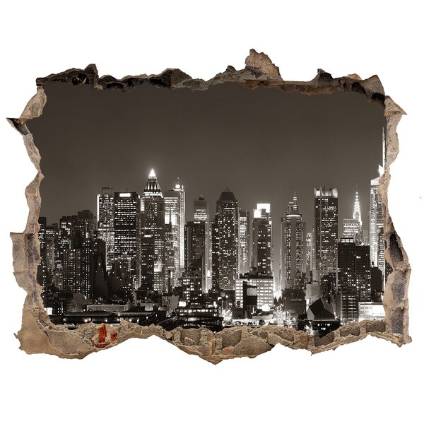 Wandsticker 3D doorkijk De skyline van New York 's nachts