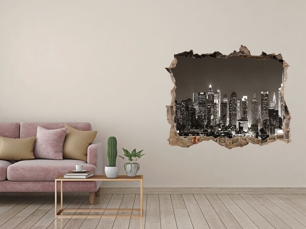 Wandsticker 3D doorkijk De skyline van New York 's nachts