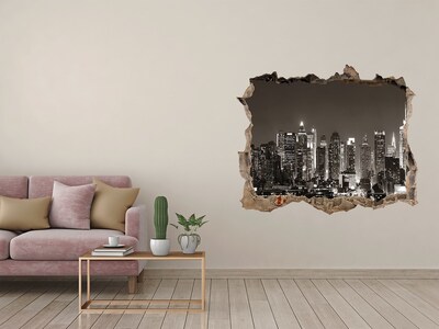 Wandsticker 3D doorkijk De skyline van New York 's nachts