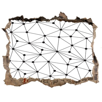 Wandsticker 3D gat met uitzicht Netwerk van verbindingen in de muur