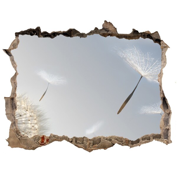 Wandsticker 3D gat met uitzicht Paardenbloemen in de wolken