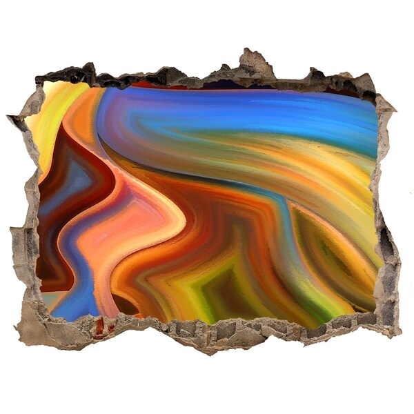 Zelfklevende 3D wandsticker illusie Een kleurrijk landschap in een gat in de muur.