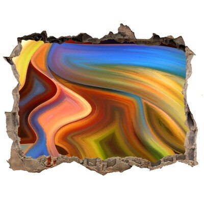 Zelfklevende 3D wandsticker illusie Een kleurrijk landschap in een gat in de muur.