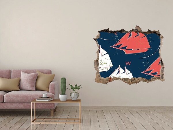 Zelfklevende 3D wandsticker illusie Schepen op zee