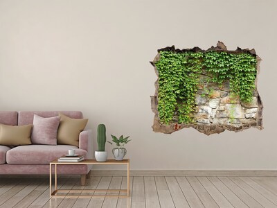 Wandsticker 3D gat met uitzicht Groene muur met stenen