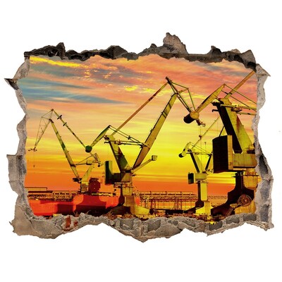 Wandsticker 3D doorkijk Zonsondergang boven de haven