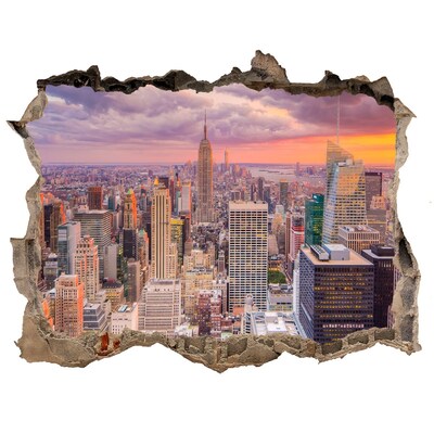 Wandsticker 3D gat met uitzicht New York bij zonsondergang