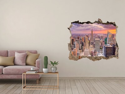Wandsticker 3D gat met uitzicht New York bij zonsondergang