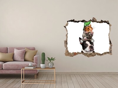 Zelfklevende 3D wandsticker illusie Dieren Vriendschapstoren