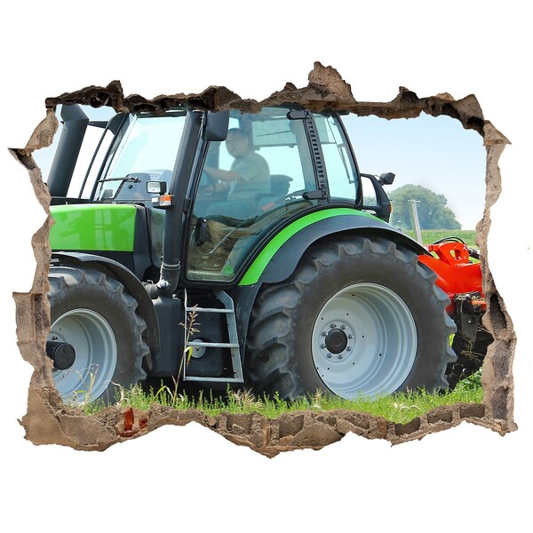 Wandsticker 3D gat met uitzicht Tractor in actie