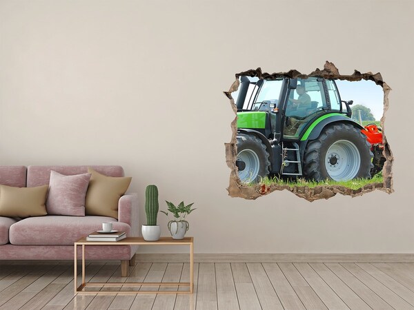 Wandsticker 3D gat met uitzicht Tractor in actie