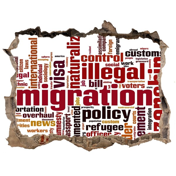 Wandsticker 3D gat met uitzicht Migratiebeleid