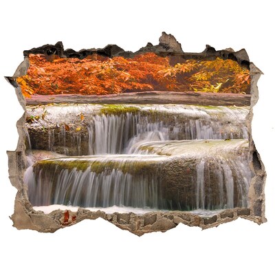 Zelfklevende 3D wandsticker illusie Waterval in een herfstlandschap