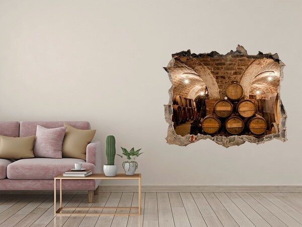 Wandsticker 3D doorkijk Interieur van een wijnmakerij met vaten.