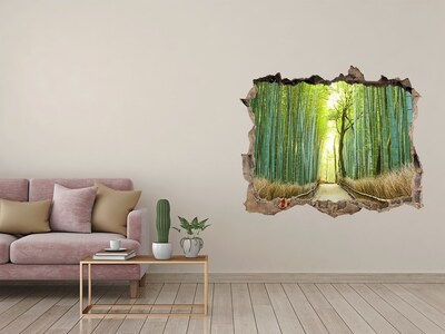 Zelfklevende muursticker 3D gat Bamboebos in de zon