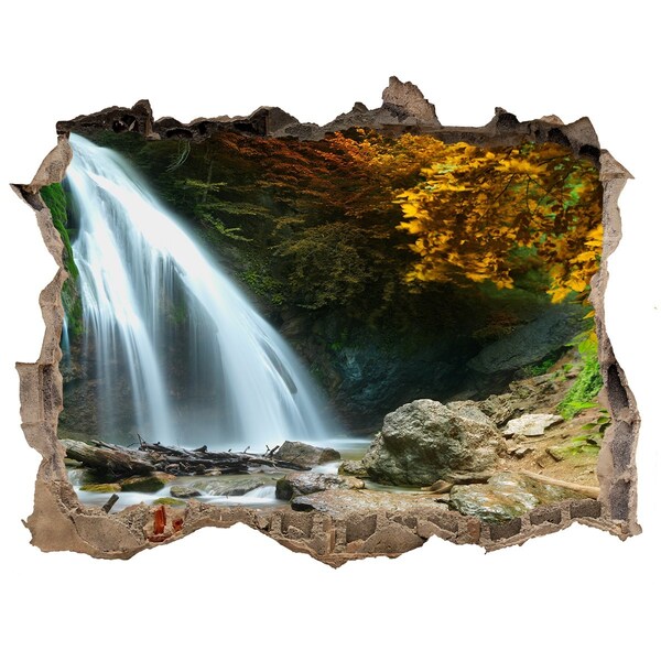 Wandsticker 3D doorkijk Waterval in het herfstbos