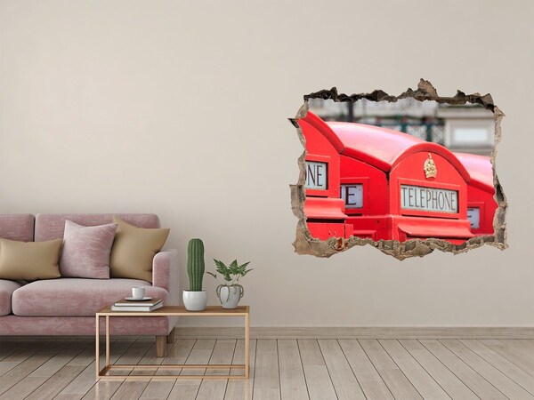 Wandsticker 3D gat met uitzicht Britse telefooncellen