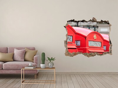 Wandsticker 3D gat met uitzicht Britse telefooncellen