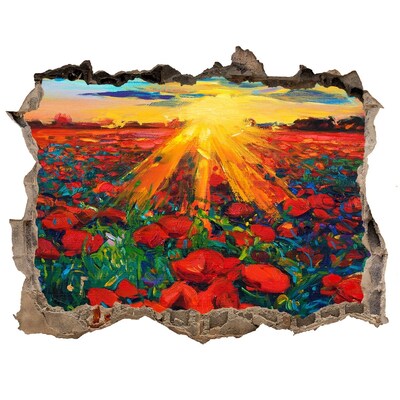 Zelfklevende muursticker 3D gat Bloemenweide in de zon