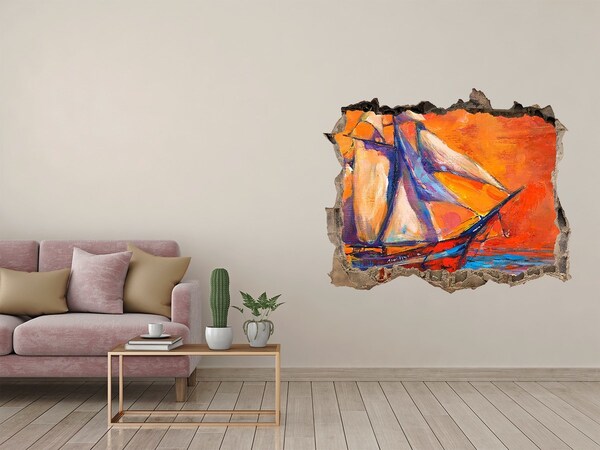 Wandsticker 3D gat met uitzicht Zonsondergang op zee