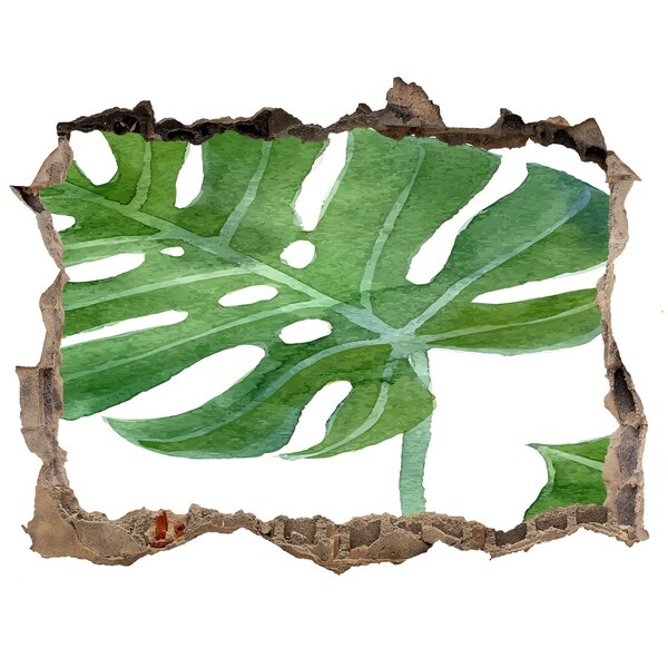 Wandsticker 3D doorkijk Groene monstera in beton