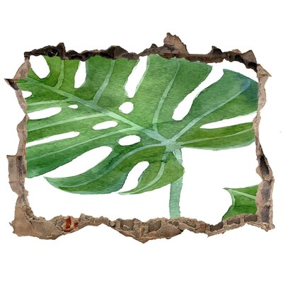 Wandsticker 3D doorkijk Groene monstera in beton