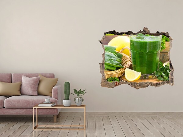 Wandsticker 3D gat met uitzicht Groene cocktail in een natuurlijke omgeving