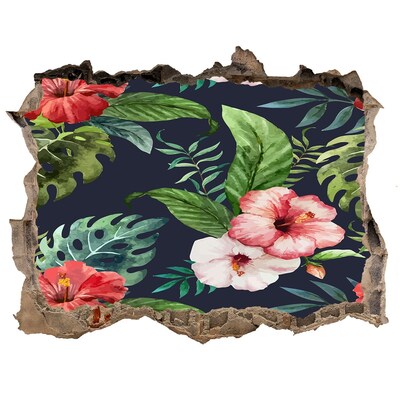 Wandsticker 3D gat met uitzicht Een verborgen tropische tuin