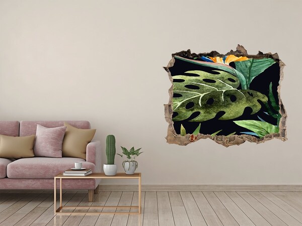 Zelfklevende 3D wandsticker illusie Tropische jungle achter de muur