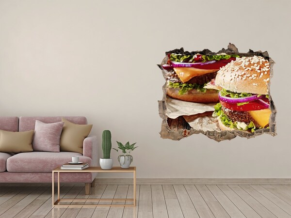 Zelfklevende 3D wandsticker illusie Sappige hamburger van Hole-in-the-Wall