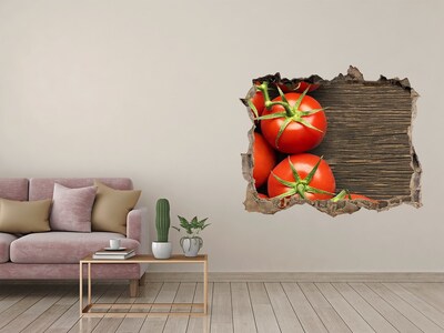Wandsticker 3D gat met uitzicht Verse tomaten in een beschadigde muur
