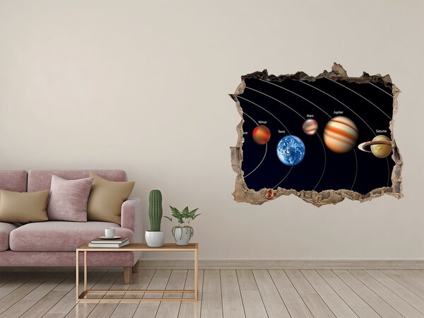 Wandsticker 3D gat met uitzicht Het zonnestelsel in het gat in de muur