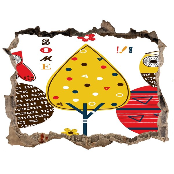 Wandsticker 3D doorkijk Kleurrijke bomen in een gat in de muur