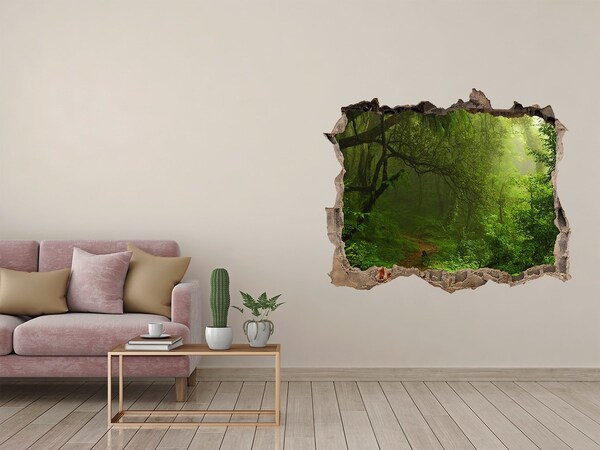 Zelfklevende 3D wandsticker illusie Groen bos met een bospad